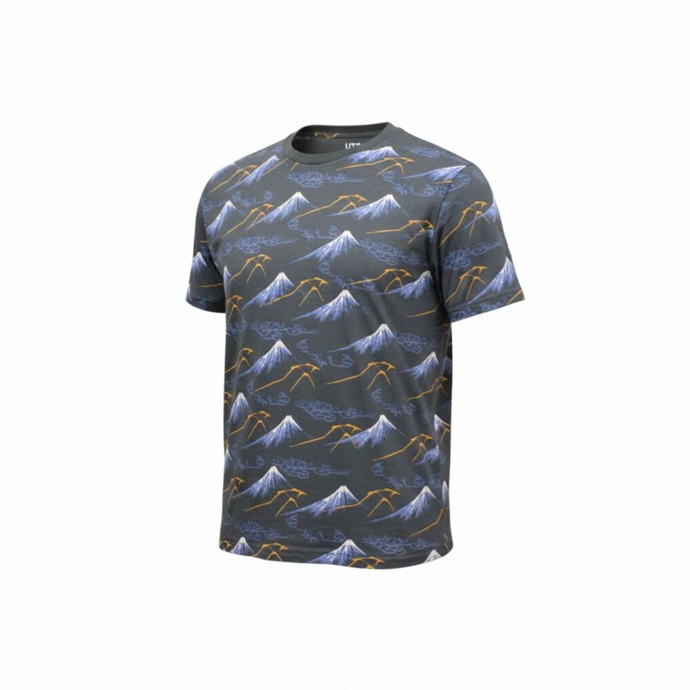 Uniqlo Hokusai Shirt XL Blue All Over Print AOP Mount Fuji Double Sided